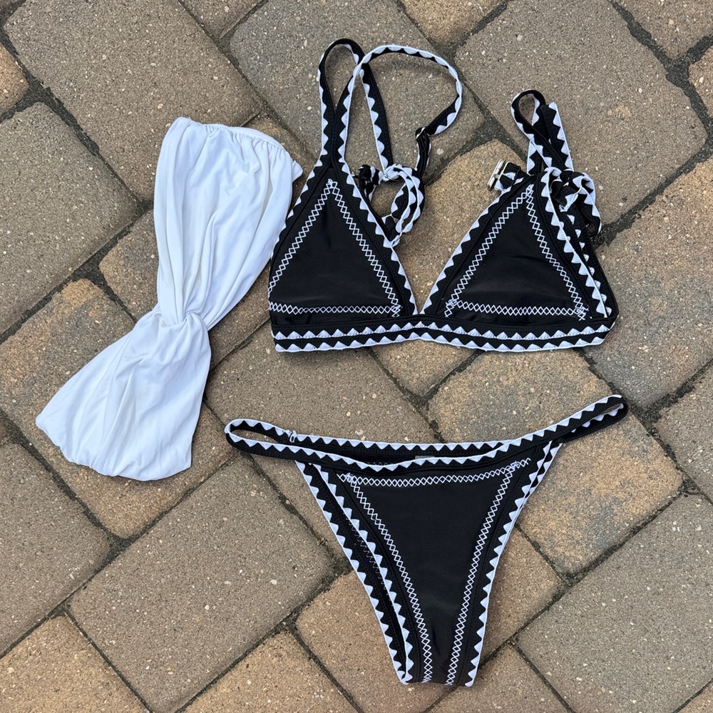 SHEIN Black and White Triangle Bikini Set